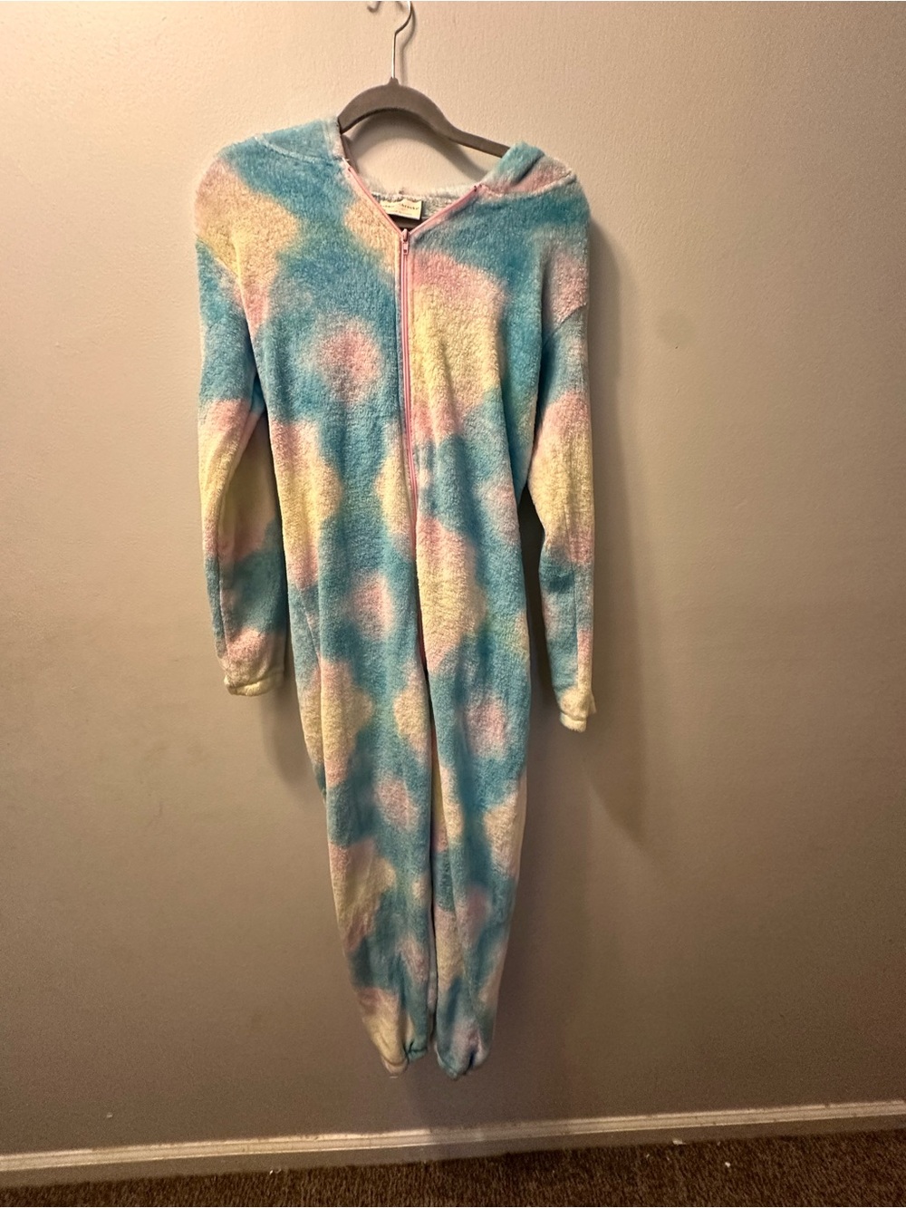 Bobbie Brooks Pastel Tie-Dye Hooded One-Piece Pajamas - Blue, Pink, Yellow